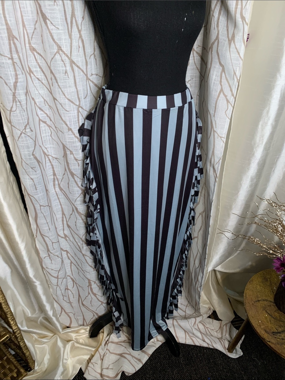 Striped Maxi Skirt in grey  and Black